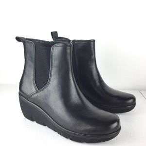 Clarks Clarene Surf Black Leather Wedge Ankle Boot